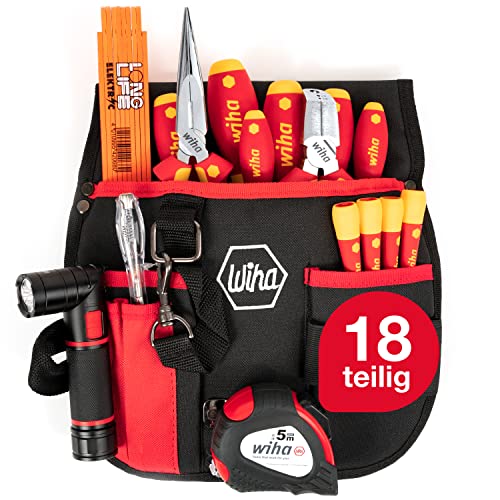 Wiha Werkzeug Set Grundausstattung Elektriker 18 teilig I Gürteltasche I für mobilen Einsatz I VDE Werkzeug (44574)