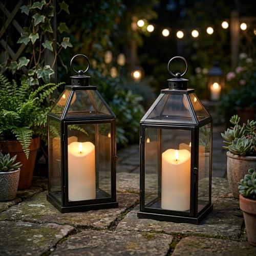 Image of Solar Candles Outdoor Waterproof, Flameless Flickering Pillar Candles 2 Pack 6 inch, IP65 Solar Powered Dusk to Dawn Sensor with 30+ Hours Long Lasting for Patio Garden Yard Deck Decor