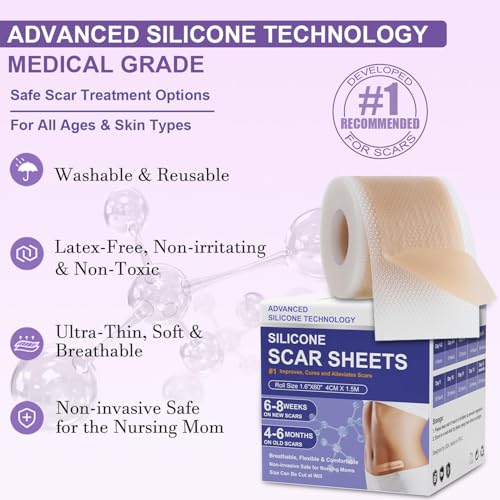 Image of Silicone Scar Sheets, Advanced Medical Silicone Scar Tape(1.6 inchx 60 inchRoll-1.5M), Professional Grade Scar Removal Strip for Surgery, Tummy, Mouth, Face, C Section, Burn, Keloid, Acne Scars etc