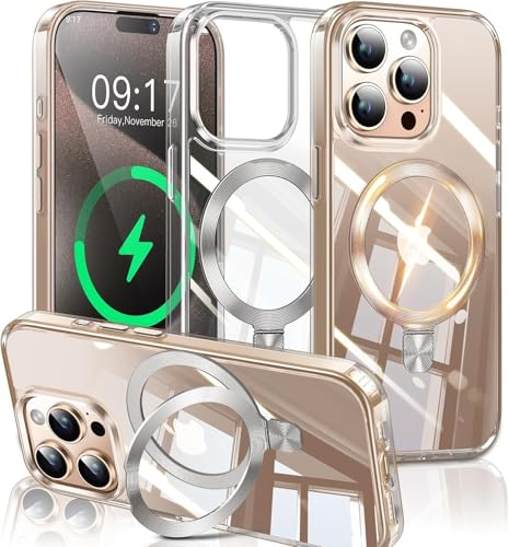 Image of ESTPEAK CD Mag-Stand Case for iPhone 15 Pro Case with Invisible Magnetic Ring, [Compatible with MagSafe] [Never Yellowing] Top Clear Phone Case Cover for iPhone 15 Pro 6.1 inch Men Women, Clear