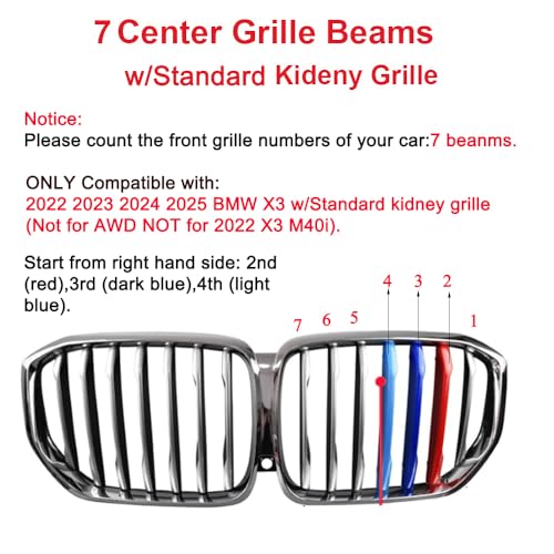 Image of 1Set (3pcs) Automotive Front Grille Stripe Insert Trims Comaptible with BMW 2022-2024 G01 X3 W /Standard Center Kidney Grille (NOT for 2022-X3 M40i)