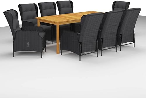 Juego de comedor para terraza, jardín al aire libre, mesa de comedor de madera maciza duradera, silla de respaldo ajustable, resistente a la