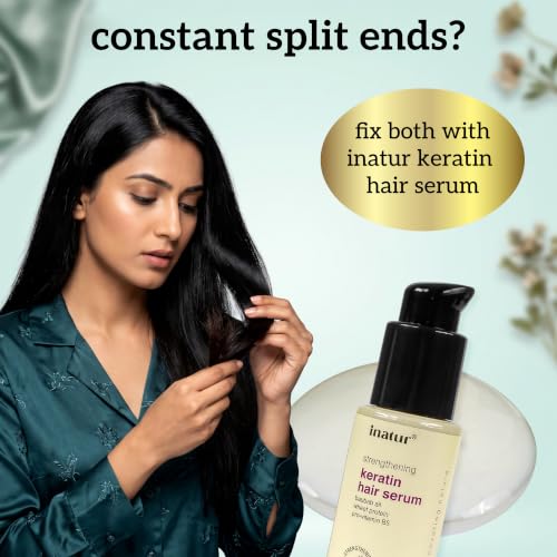 Image of inatur Strengthening Keratin Hair Serum | Restores Shine & Repairs Damage | Strengthens, Protects & Smoothens | Frizz Control & Safe for Color-Treated Hair | Lightweight & Non-Greasy Formula | 50ml