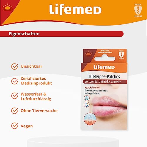 Lifemed Lippen Herpes Patch | Diskreter Schutz und beschleunigte Wundheilung für Lippenherpes Bläschen | Effektiver Herpes Patch gegen Gesichtsherpes | Nahezu unsichtbar - 60 Stück (6er Pack)
