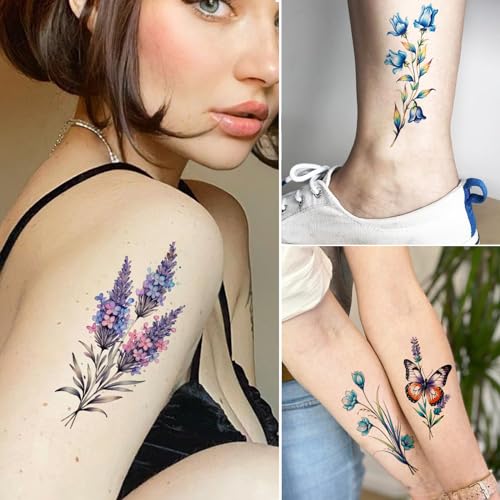 Tazimi 20 Sheets 3D Watercolor Flowers Temporary Tattoos For Women Girls Lily Daisy Lavender Dandelion Rose Tiny Floral Tattoos Sticker Realistic Long Lasting Fake Tattoo Stickers thumb #6
