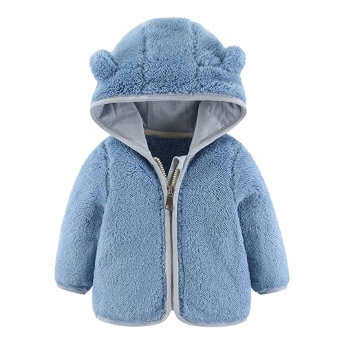 UUAISSO Chaqueta Polar Capucha Para Bebé niño y Niña con Cremallera Bonita y Cálida Chaqueta oso de Dibujos Animados Ropa Infantil azul 6-12 meses