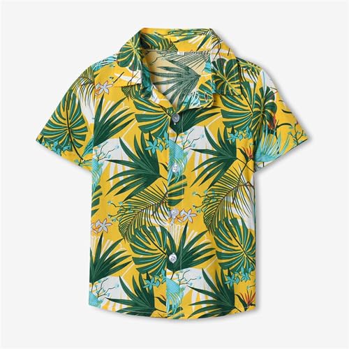 Boys Lapel Tropical Botanical Print Single Breasted Cardigan Beach Shirt Thermal Long Sleeve Boys (I, 9-12 Months)2