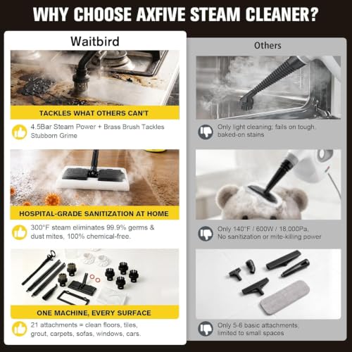 Image of Waitbird 4.5 Bar 300F Steam Cleaner for Bathroom, Kitchen, Floor & Grout