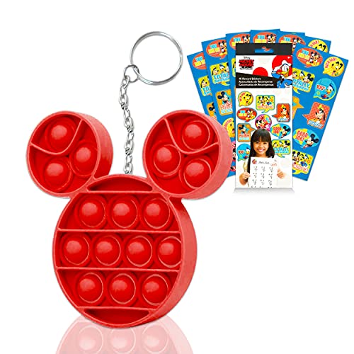 Disney Mickey Mouse Keychain Party Favor Bundle ~ 2 Pc Bundle With Mickey Fidget Popper Keychain Toy With Mickey Mouse Stickers For Kids (Mickey Mouse Loot Bag Stuffers Party Supplies)