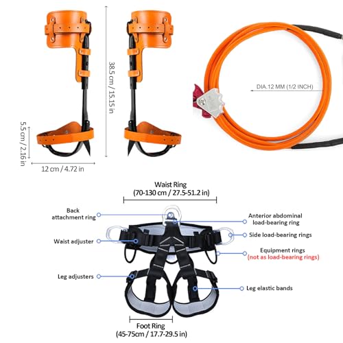 Image of Tree Climbing Gear, Tree Climbing Spikes, Tree Climbing Gear with Adjustable Climbing Straps and Steel Core Flip Line, Rock Climbing Kit with Triple Lock Lanyard Adjuster