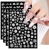 JMEOWIO Flor Blanca Primaveral Pegatinas Para Uñas 8 Hojas Autoadesiva Nail Art Stickers Decoración