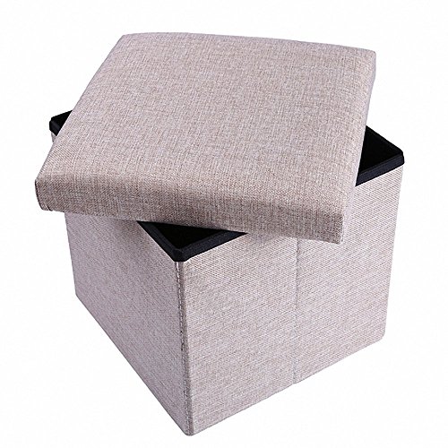 Storage Ottoman Fabric Linen Folding Stool,Collapsible 15