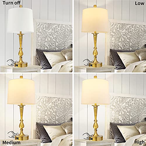 Set Of 2 Touch Control Table Lamp With Dual Usb Charging Ports Desk Lamps, 3-Way Dimmable Modern Nickel Finish Bedside Large Table Lamps Gold For Living Room Bedroom By Partphoner #TOP1