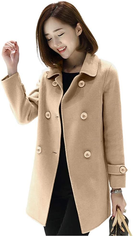 Ylingjun Womens Double Breasted Wool Jackets Casual Classic Fit Pea Coat Outwear