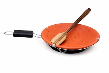 KSI Handmade Earthenware Hole Clay Tawa with Stand and Wooden Spatula Combo Pack Mitti Ka Tawa Cookware for Kitchen