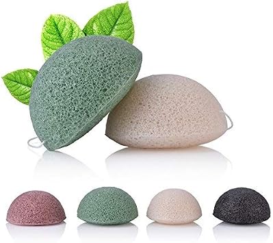 4-Piece Natural Facial Sponge Konjac Sponge with Bamboo Charcoal for Face Wash & Exfoliation Soft Gentle Skin Care Tool Daily Cleansing Sponge Pink