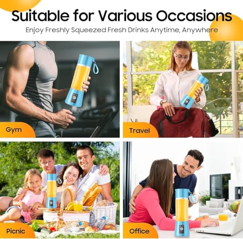 Image of Portable Juicer Blender with 6-Blade, USB Rechargeable, Personal Smoothie Maker, Protein Shake Mixer, Built-In Bottle, for Home, Travel and Gym