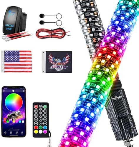 Nilight LED Fat Whip Light 1PC 2FT RGB Lighted Antenna Whips with...