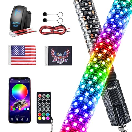 Image of Nilight LED Fat Whip Light 1PC 3FT RGB Lighted Antenna Whips with Remote & App Control DIY Chasing Patterns Brake Reverse Lights for ATV UTV Polaris RZR Can-am Dune Buggy Pickup Trucks Jeep