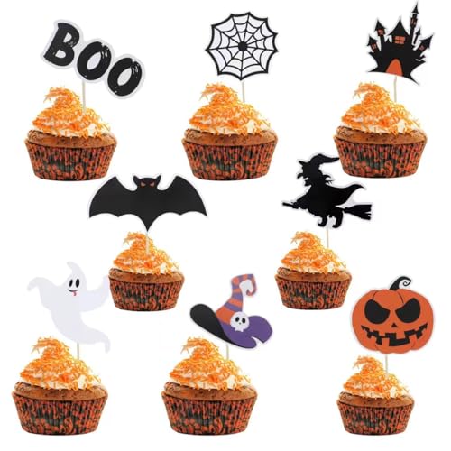 ZALAON Halloween Cupcake Topper, 48 Stück Muffin Deko mit Zahnstochern und Markierungsfahnen
