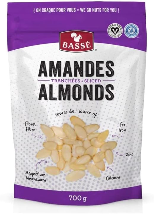 Basse Sliced Almonds, Unsalted and Sliced, Source of Fiber, Iron and Calcium, Kosher Certified 1.54 lb
