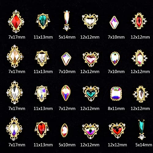 120Pcs Sparkle Shape Rhinestone Gold 3D Metal Nail Art Decoration Charms Crystal Heart Jewels Ab Nail Geometric Stone Gems Jewelry Box Kit Supplies #TOP1