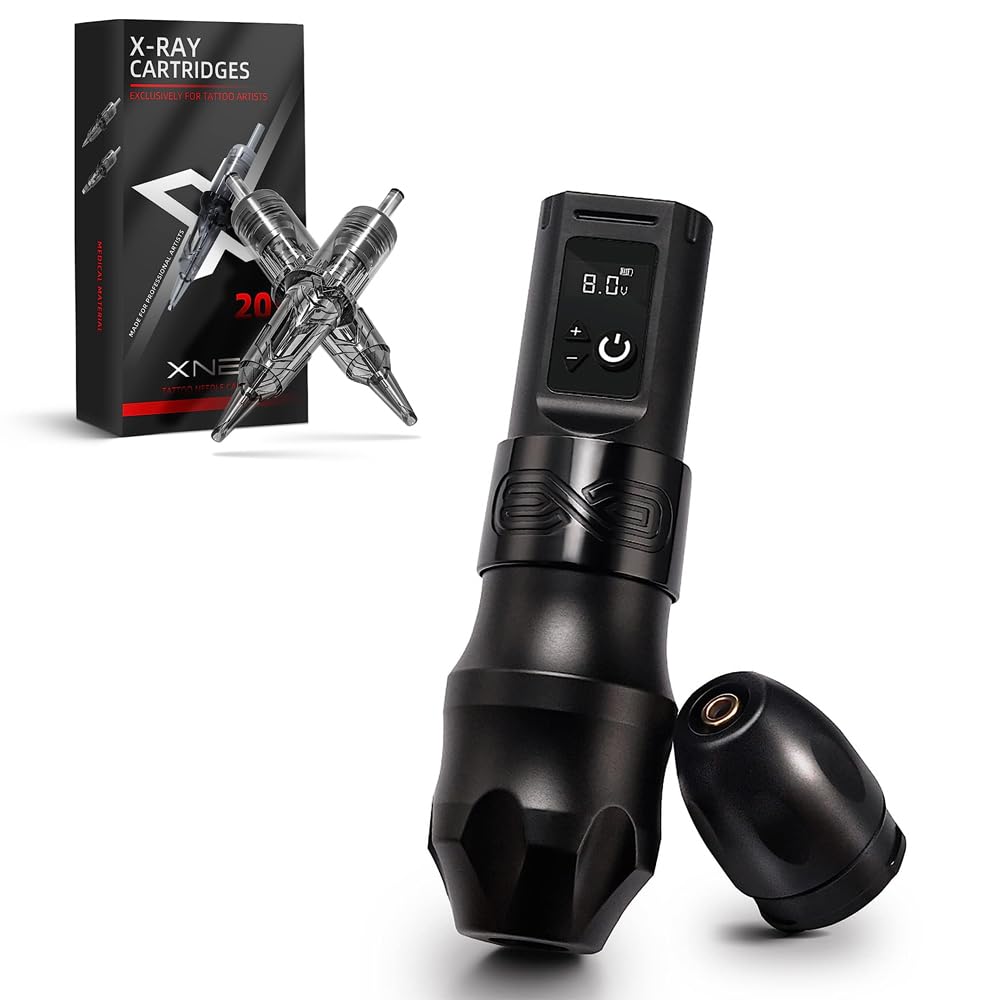 XNETMoteng Rotary Tattoo Machine with 20pcs X-RAY #12 Standard 5RL Tattoo Cartridge Needles