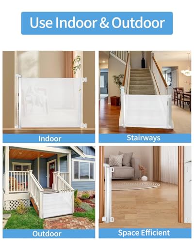 Image of Retractable Baby Gate for Doorways and Stairs, Mesh Safety Gate for Pet, Indoor & Outdoor Use, One-Hand Operation, Easy Installation, 33.6 inch Tall, Expands to 55 inch Wide(White,33.6 inchx55 inch