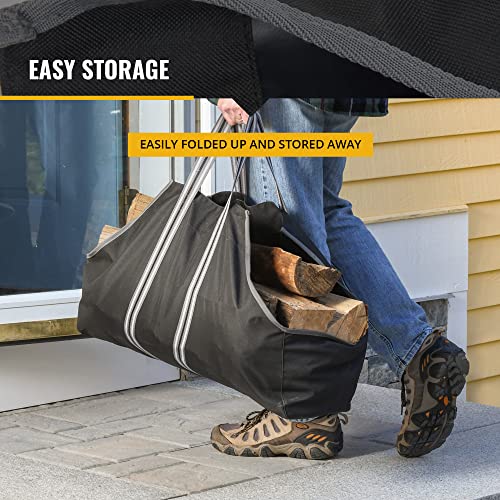 ShelterLogic 28\" Heavy-Duty Large Water-Repellent Firewood Log Holder and Carrier Bag, Black/Gray