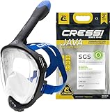 CRESSI Java Full Face Mask Black/Blue S/M-Vollgesichts Schnorchelmaske, Ultraklare Antibeschlaglinse, 100 % Silikon, Schnorchel Trocken mit Sicherheitsventilen, Schwarz/Blau, S/M