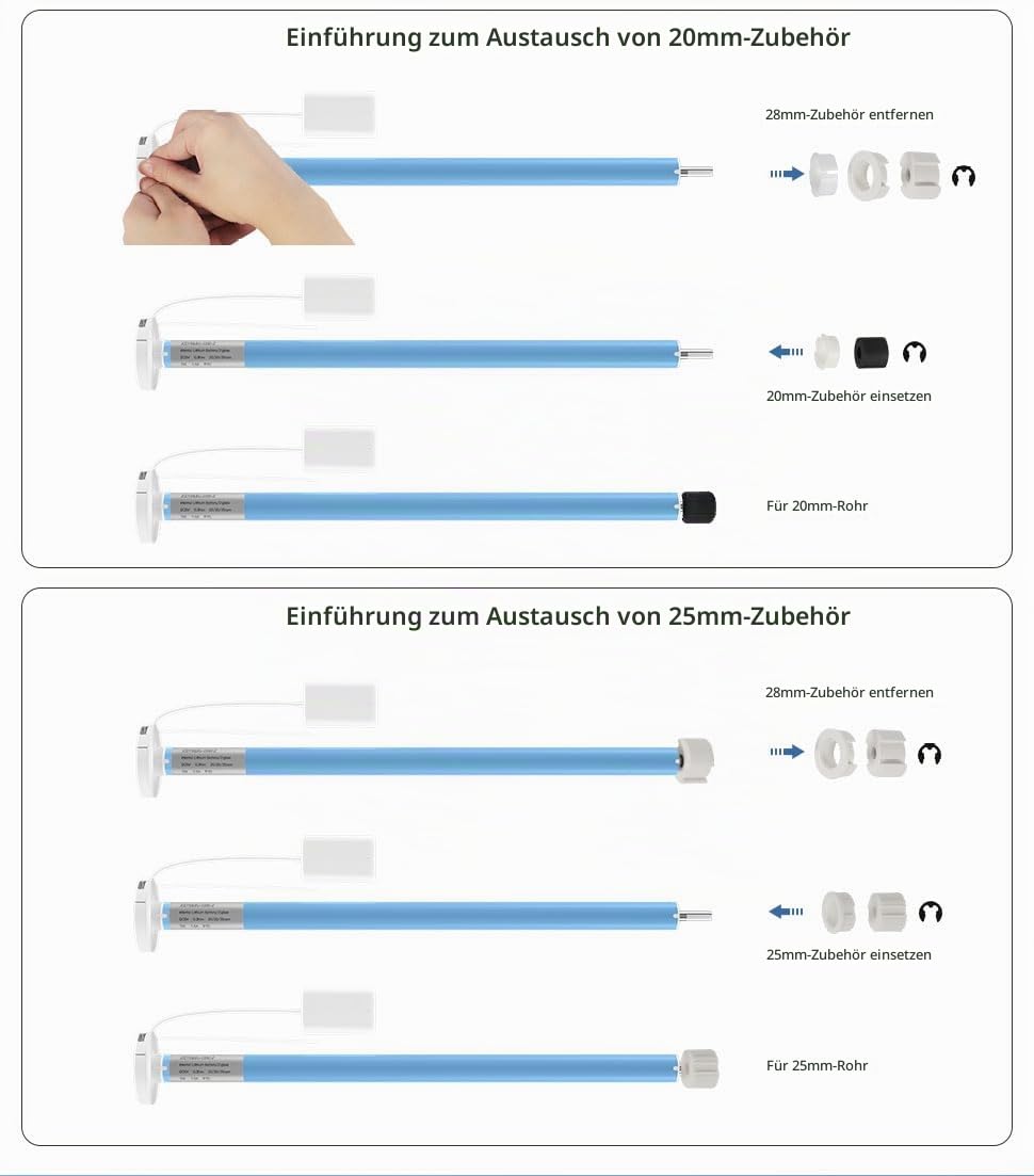 Wiederaufladbarer Zigbee-Rollomotor für17/25/28mm-Rohre, intelligenter Jalousienmotor,automatischer Vorhangöffner mit App/Sprache,Tuya Zigbee-Hub erforderlich(Motor,16Wege-Fernbedienung)
