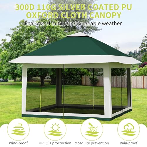 Outdoor Patio Gazebo 13x13ft, Pop Up Gazebo with Mosquito Netting, Outdoor Canopy Tent with 4 Ropes 8 Stakes, Portable Carrying Bag and Double Roofs, Patio Portable Tent for Outside Garden, Backyard - Image 5