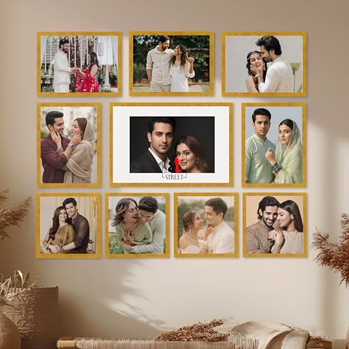 Image of Art Street Photo Frame Set of 10 Gold Wall Decor Collage Display Hanging Family Picture Frames Gallery Collection Decor Items Wall Mount Frames Birthday Anniversary, 8x8, 8x12 and 12x16 In