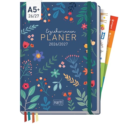 Häfft Erzieher-Planer 2026/2027 Kita-Planer A5 für Aug 2026 bis Aug 2027 Color Flowers - Pädagogischer Wochenplaner für Erzieherinnen mit Hardcover Stickern & 4 Lesebändchen