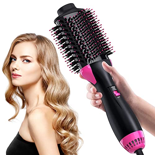 Brosse soufflante 3 en 1 pour tous types de cheveux,Brosse à air chaud 1000W pour Sécher,Lisser,Volume, Brosse Seche Cheveux de Soins Ioniques,Brosse Cheveux Brushing Professionnel,Rose Rouge
