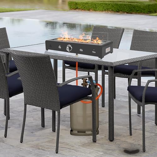 Bild 5 - onlyfire 72cm Tisch-Gas-Feuerstelle, 6.5 kW Propan Gas Terrassenfeuer Tischkamin mit Unterer Lufteinlass, Glaswindschutz & Lavastein, Rechteckig Tischfeuerstelle Outdoor für Terrasse Garten