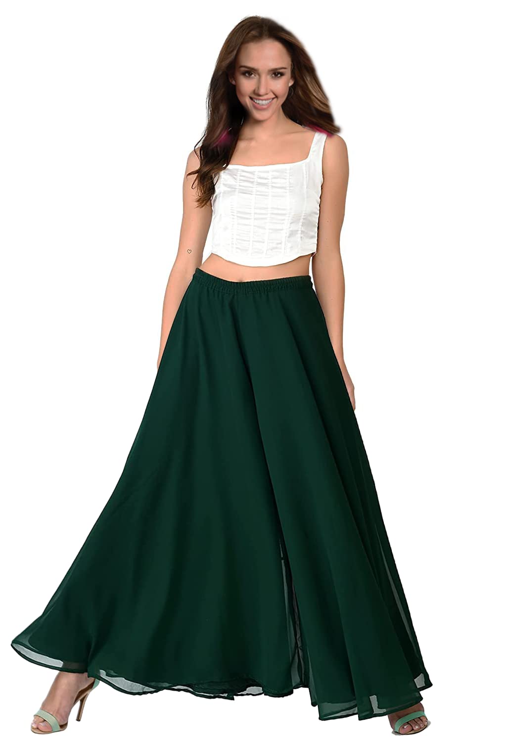 kvish Umbrella Flared Relaxed Fit Stylish Solid Georgette Palazzo or Bottoms for Women's and Girls UMPL-Bottle Green-XXL-picture-24