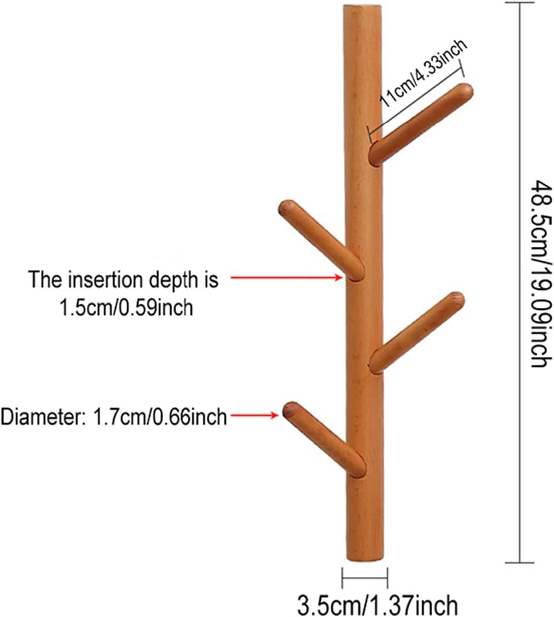 Wall Mounted Coat Rack Handcraft Tree Branch Coat Hanger Wooden Keys Rack Wall Hanging Clothes Storage Hat Organizer Hook Decoration Creative Coat Rack Tree (Color : 1) (1)