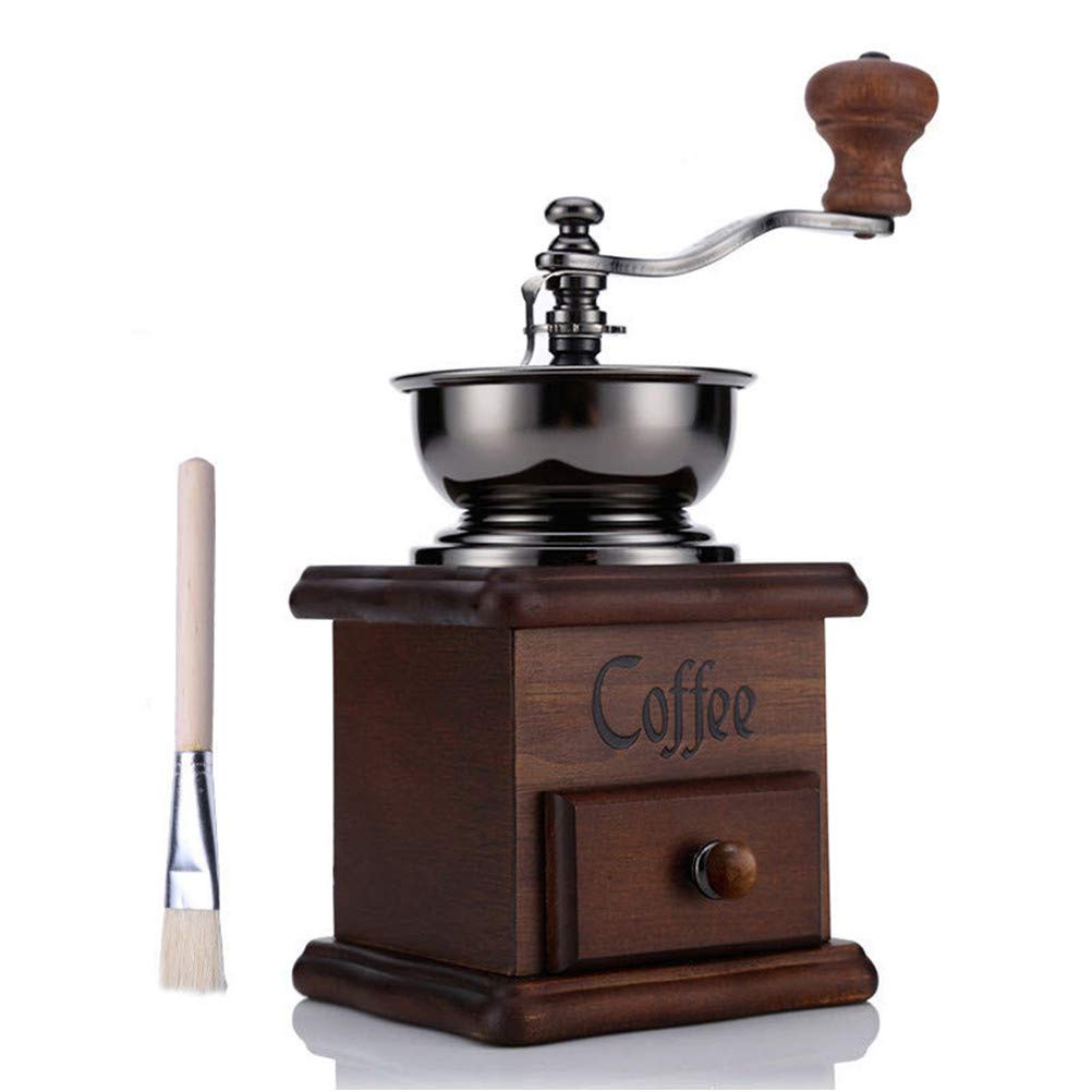 Macinino manuale per chicchi di caffè retrò classico portatile a manovella caffettiera in legno per spezie mini macina con spazzola pulita regalo amante del caffè utensile da cucina