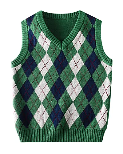 Image of Boys Sweater Vest V Neck Argyle Sleeveless Uniform Knit Plaid Kids Clothes