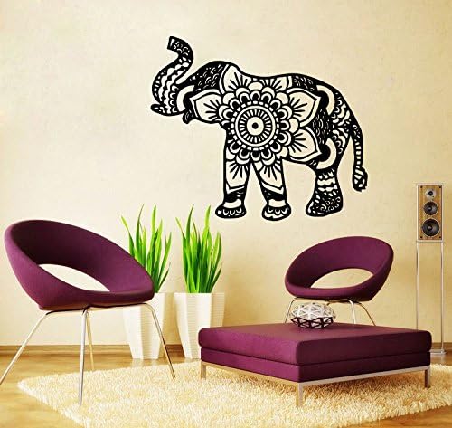 Elephant Wall Decal Namaste Lotus Flower Patterns Tribal Indian Pattern Om Ganesh Buddha Wall Decal Vinyl Sticker Home Wall Decor Mural Bedroom Home Decor (6102)