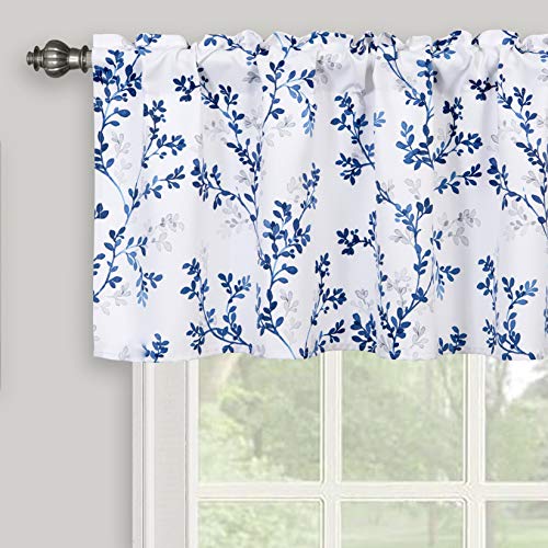 Inselnwald Watercolor Botanical Flowers Leaves Printed Valances For Windows, Rod Pocket Window Treatments Valances For Kitchen Cafe Living Bathroom 52 Inch By 18 Inch, Navy #TOP6