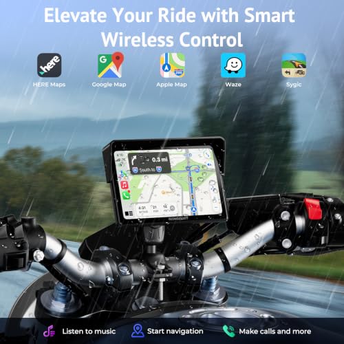 Image of 5 inch Motorcycle CarPlay Wireless for Apple CarPlay & Android Auto,W522 Car Play Motorbike Waterproof Touch Screen with Dual Bluetooth,GPS Navigation,Siri /G-Assist,EQ,USB /Hardwired Power Supply