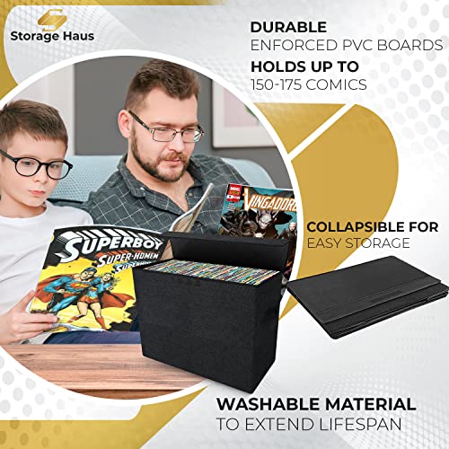 Storage Haus Comic Book Storage Box, Water-Resistant Comic Short Box With Lids - Holds 150-175 Comics Heavy Duty Short Comic Bin With Non-Slip Bottom - Collapsible Stackable Comic Book Bin (5) #TOP1