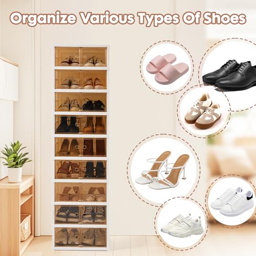 Image of Collapsible Shoe Rack Organizer Foldable Shoe Cabinet with Doors, Large Plastic Folding Shoe Cabinet, Easy Assembly Shoe Shelves Organizer for Entryway (9Tiers,18Pairs)