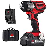 NoCry 20V Cordless Impact Driver Kit - 160 N.m Torque, 3000 Max RPM/IPM, 1/4 inch (6.35mm) Hex Chuck, LED Work Light, Belt Clip; 3.0 Ah Battery, Fast Charger & Carrying Case Included