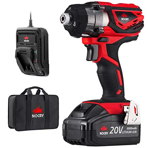 NoCry 20V Cordless Impact Driver Kit - 160 N.m Torque, 3000 Max RPM/IPM, 1/4 inch (6.35mm) Hex Chuck, LED Work Light, Belt Clip; 3.0 Ah Battery, Fast Charger & Carrying Case Included