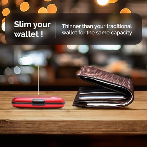 Image of OGON -DESIGNS- Aluminum card holder, RFID protection against fraud and demagnetization, compact wallet, Smart Case STOCKHOLM model (Aluminum Red, Standard lock)