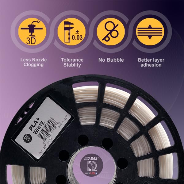 IIID MAX PLA Plus Filament Bundle X10 (White) – 3D Printing PLA+ Filament 1.75mm, Dimensional Accuracy +/- 0.03 mm, 10 Filament spools of 1kg (2.2lbs Each), Fits Most FDM Printers – Made in USA