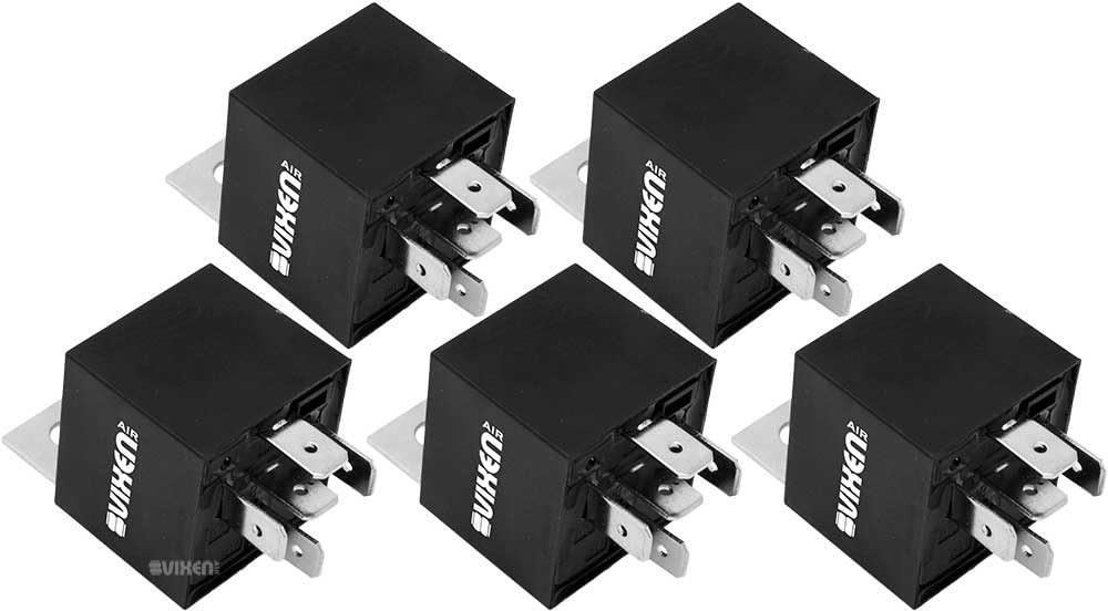 Relé Vixen Air 5-PIN 40A/12V para Cornetas/Compressores/Alarmes/Luzes de Neblina – Pacote com Cinco Relés VXA7555-5